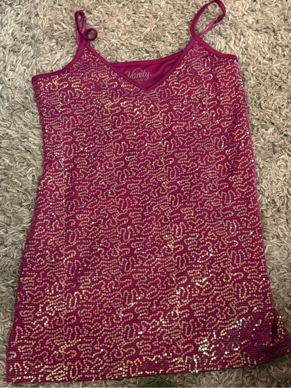 Y2K VTG VANITY XL ✨ sequin spaghetti strap tank top pink VGUC